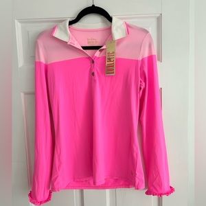 Pink colorblock Luxletic long sleeve polo